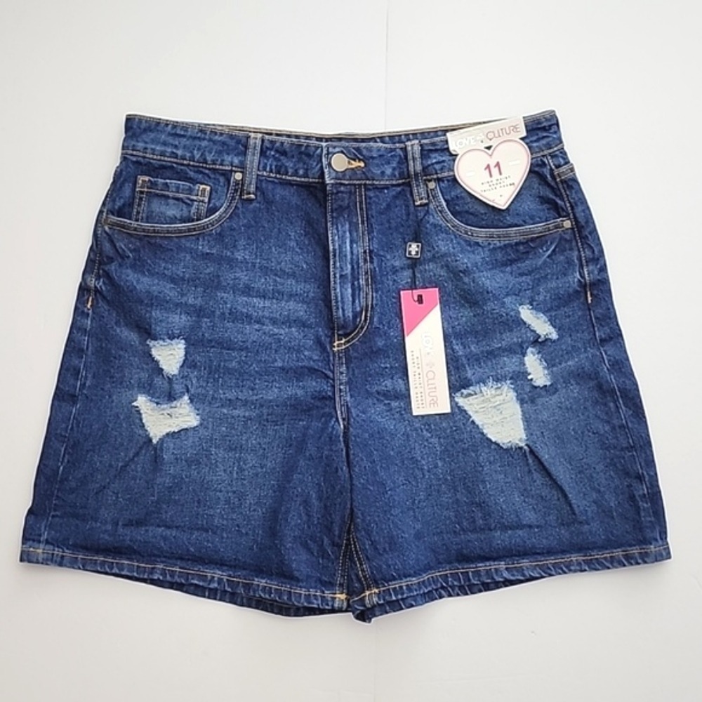 NWT Love Culture Women's High Waist Distressed Denim Shorts Blue 11 - Picture 3 of 14